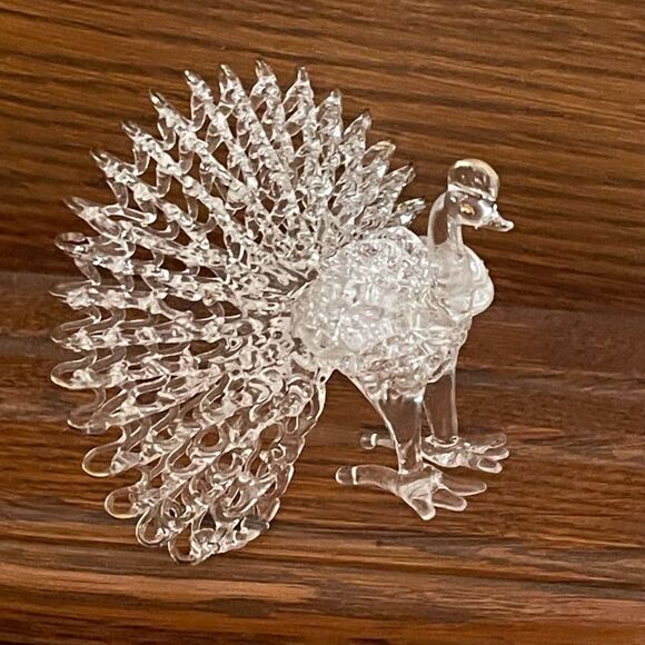 VTG Spun Glass Peacock Figurine Collectors Hand Blown Clear Dainty 4.5" *READ - Picture 1 of 7